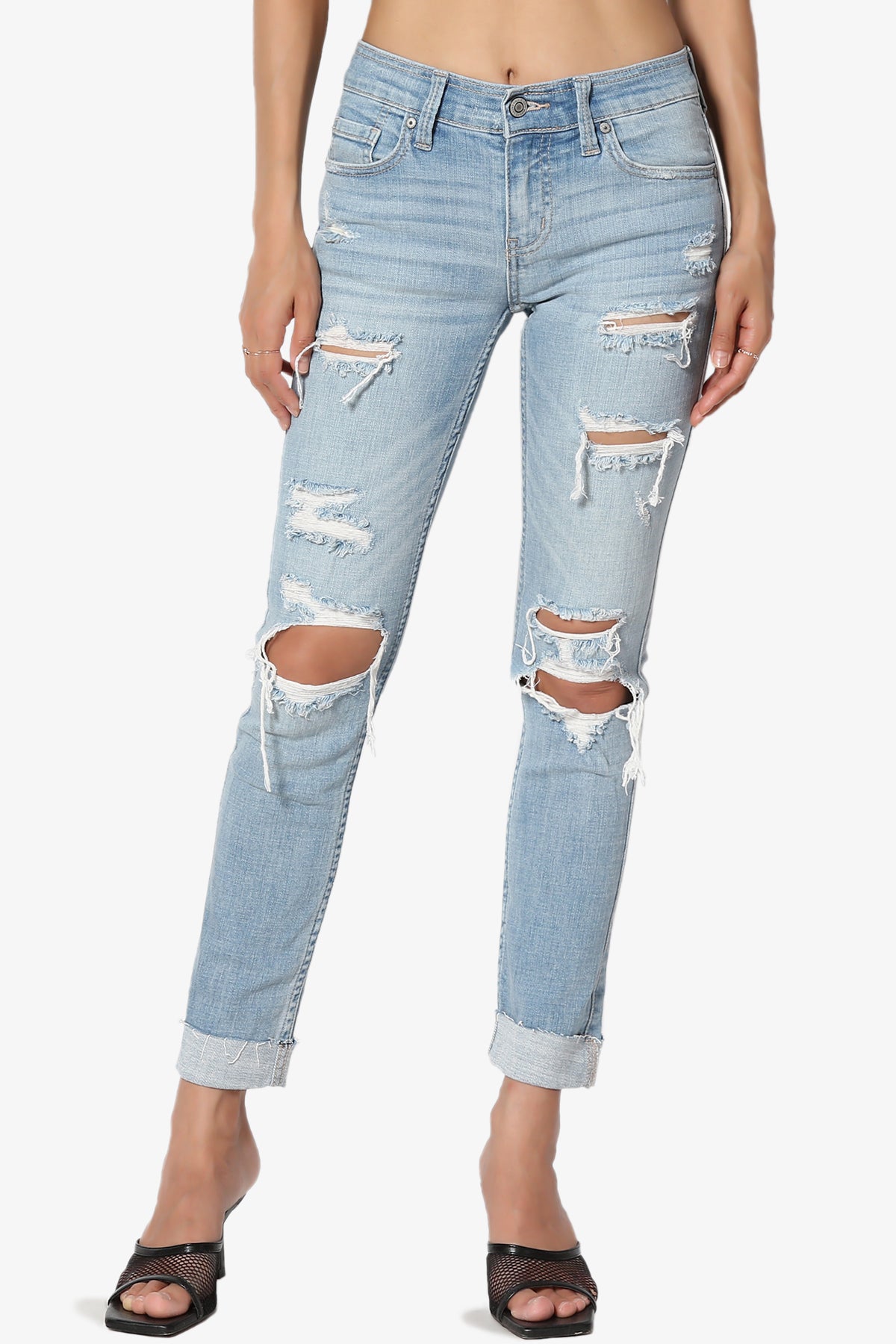 Sasha Distressed Cuffed Mid Rise Skinny Jeans LIGHT_1