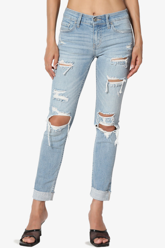 Sasha Distressed Cuffed Mid Rise Skinny Jeans LIGHT_1