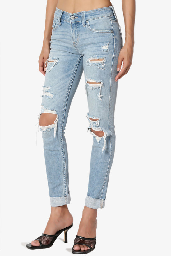 Sasha Distressed Cuffed Mid Rise Skinny Jeans LIGHT_3