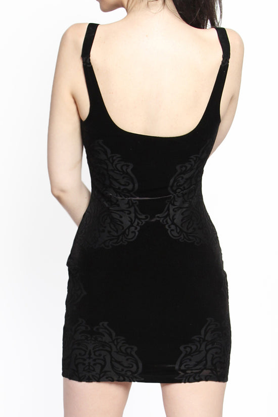 Remix Lace Scoop Neck Velvet Mini Dress