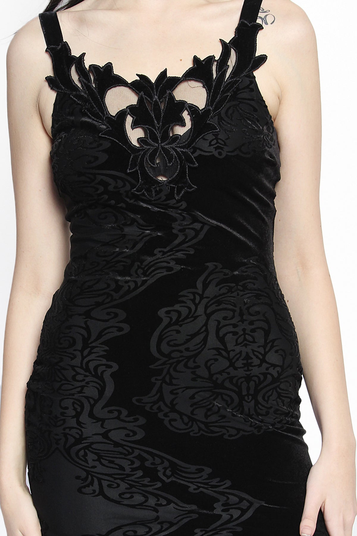 Remix Lace Scoop Neck Velvet Mini Dress