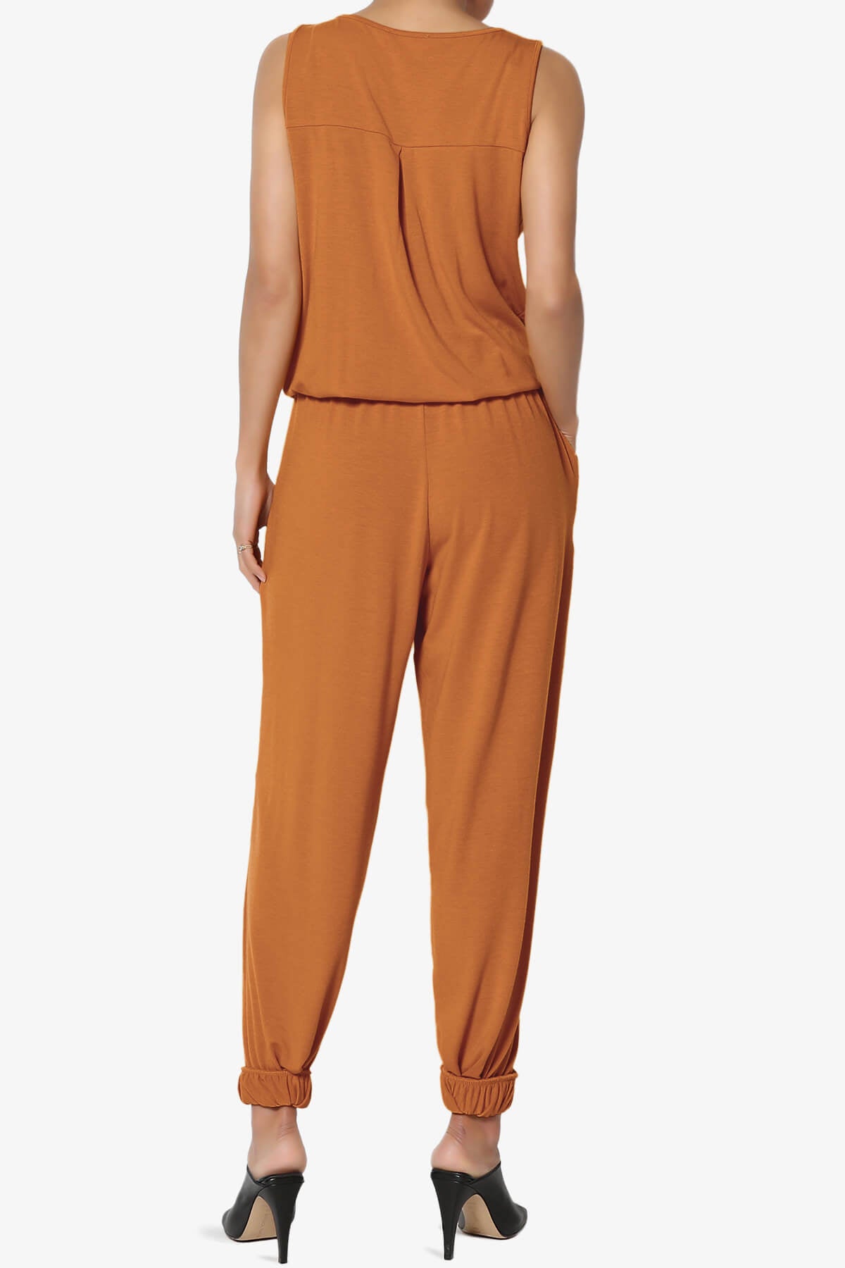 Entrada Button Scoop Neck Tank Jogger Jumpsuit ALMOND_2