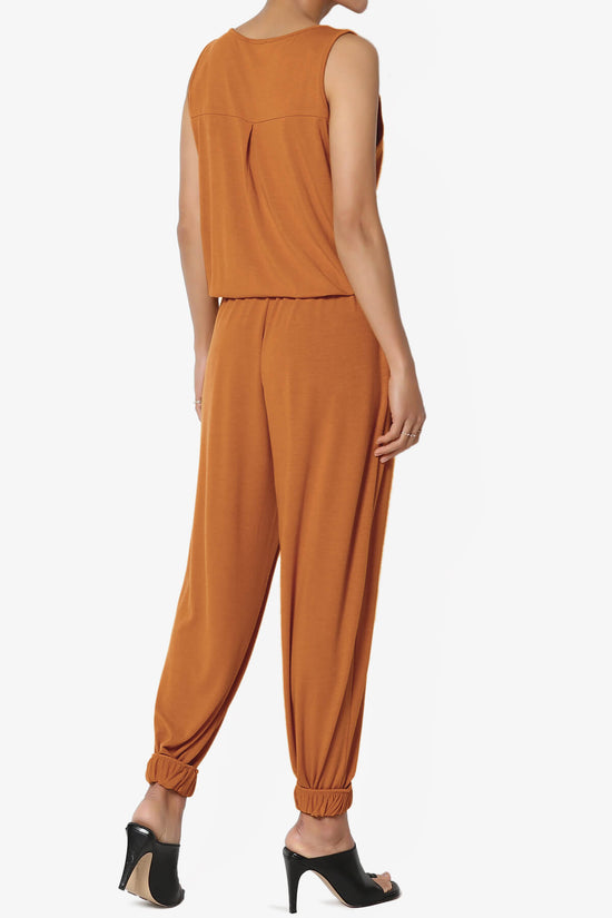 Entrada Button Scoop Neck Tank Jogger Jumpsuit ALMOND_4