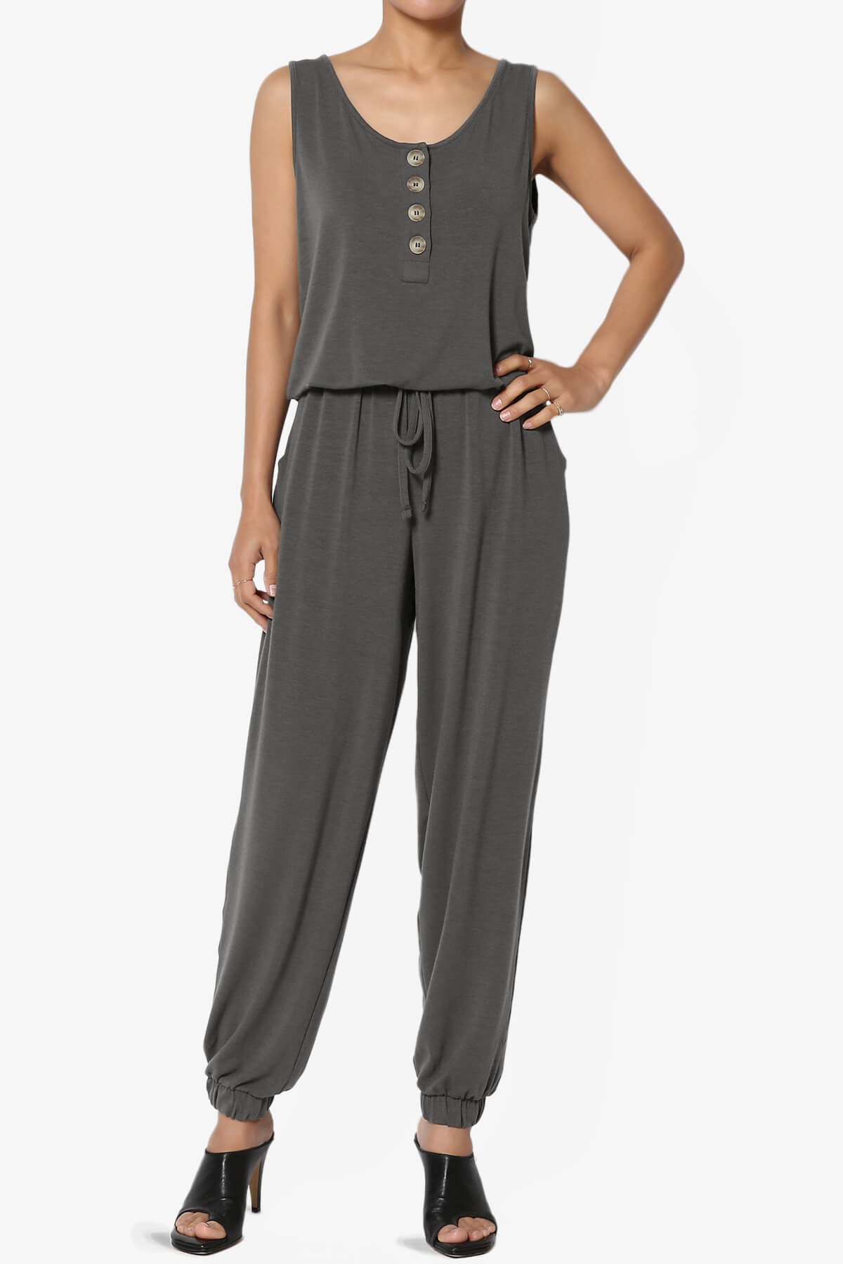 Entrada Button Scoop Neck Tank Jogger Jumpsuit ASH GREY_1
