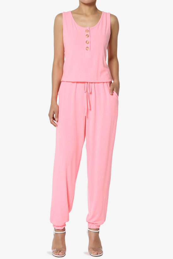 Entrada Button Scoop Neck Tank Jogger Jumpsuit BRIGHT PINK_1