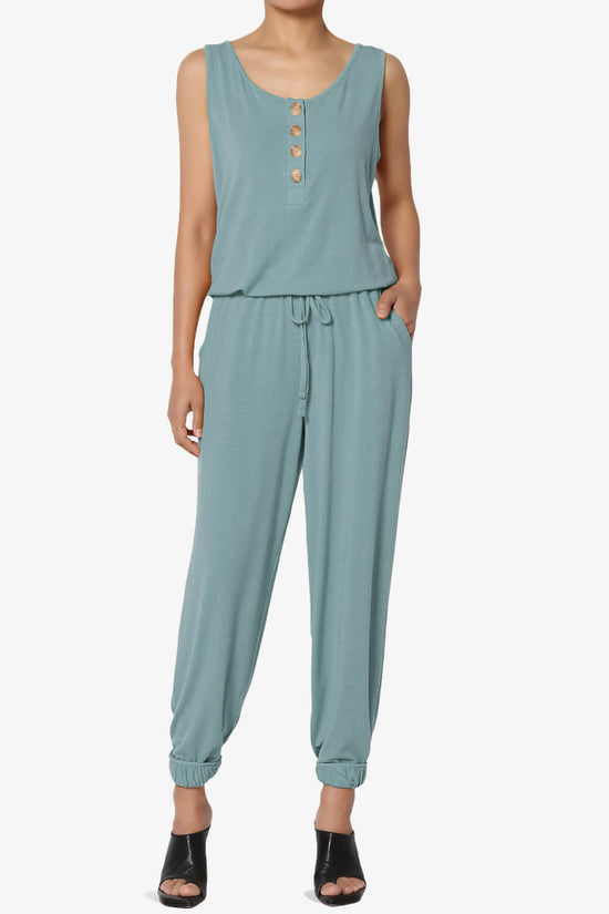 Entrada Button Scoop Neck Tank Jogger Jumpsuit DUSTY BLUE_1