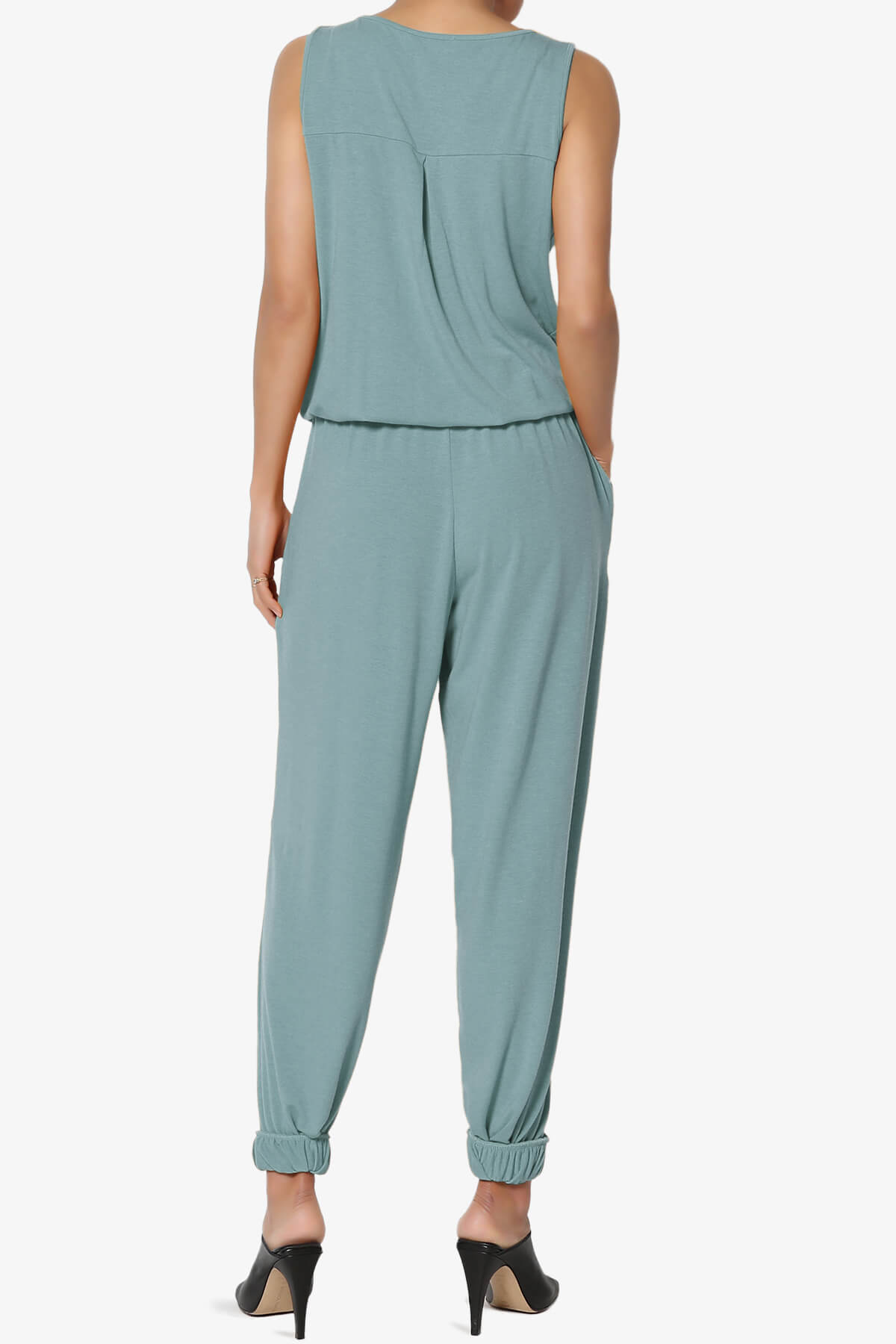 Entrada Button Scoop Neck Tank Jogger Jumpsuit DUSTY BLUE_2