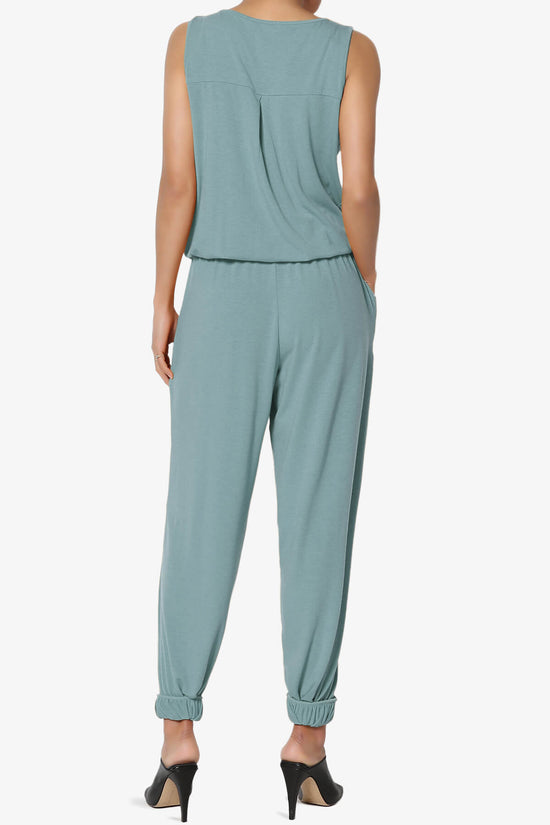 Entrada Button Scoop Neck Tank Jogger Jumpsuit DUSTY BLUE_2