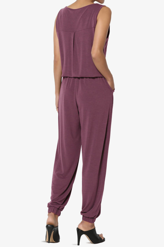 Entrada Button Scoop Neck Tank Jogger Jumpsuit DUSTY PLUM_4