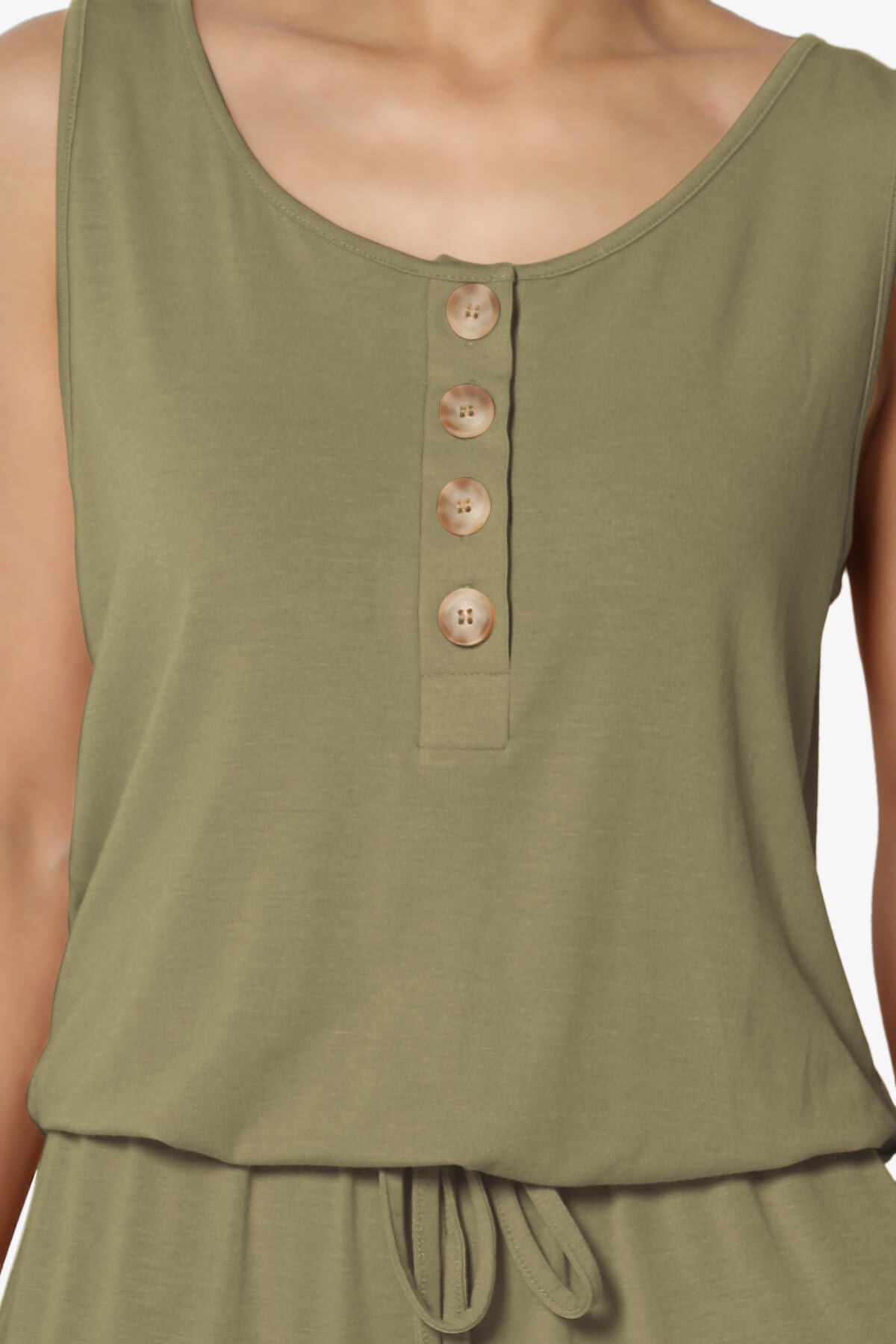 Entrada Button Scoop Neck Tank Jogger Jumpsuit KHAKI GREEN_5
