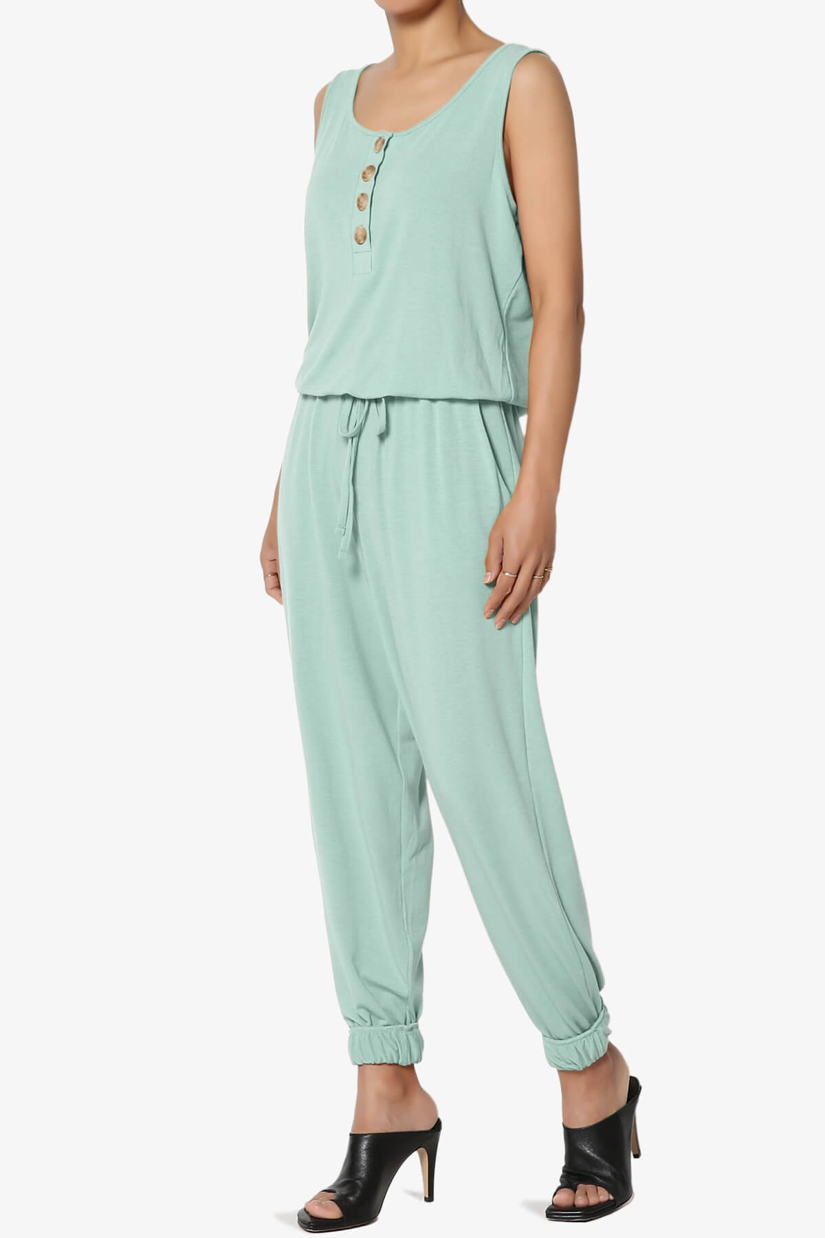 Entrada Button Scoop Neck Tank Jogger Jumpsuit LIGHT GREEN_3