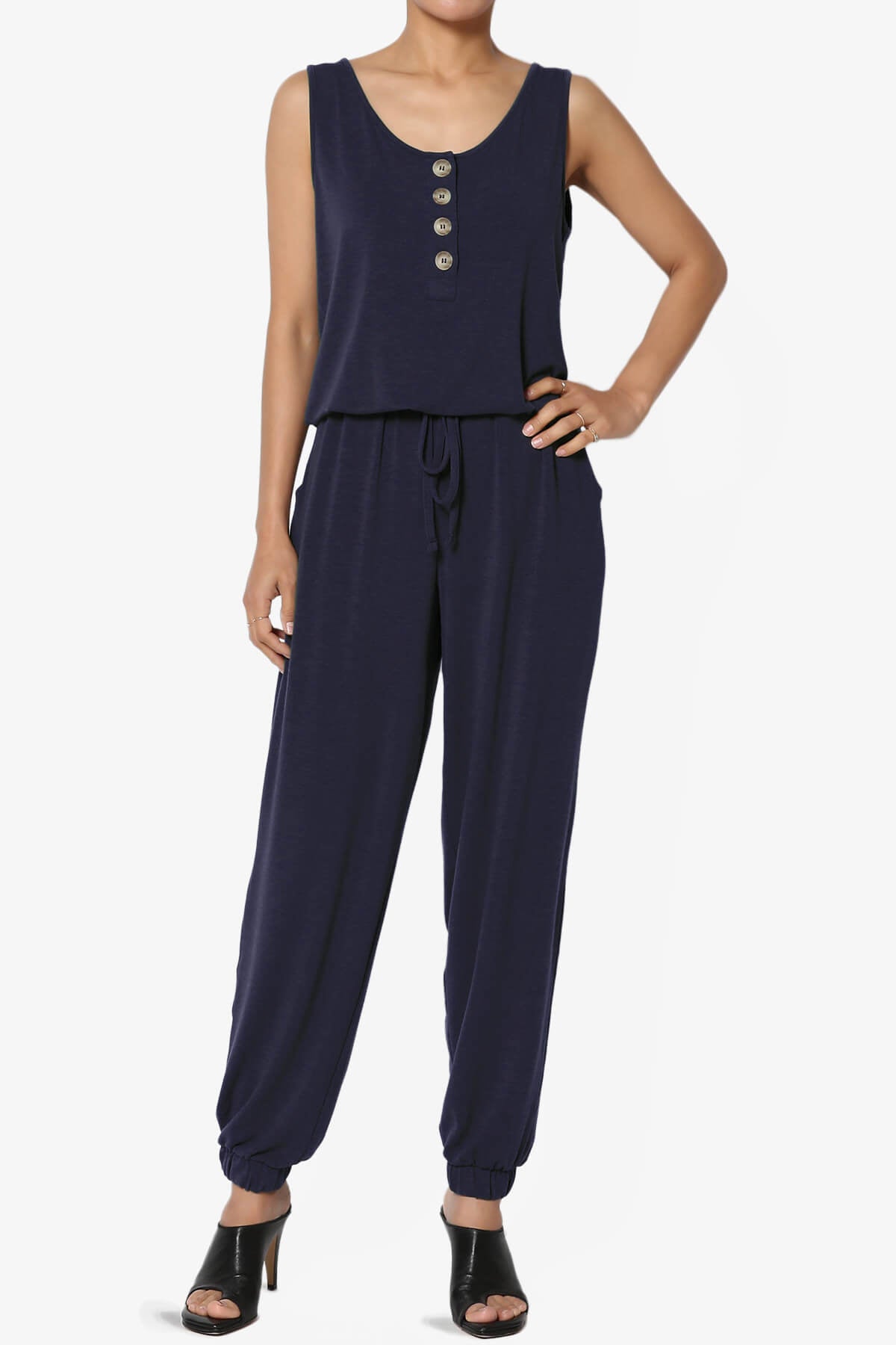 Entrada Button Scoop Neck Tank Jogger Jumpsuit NAVY_1