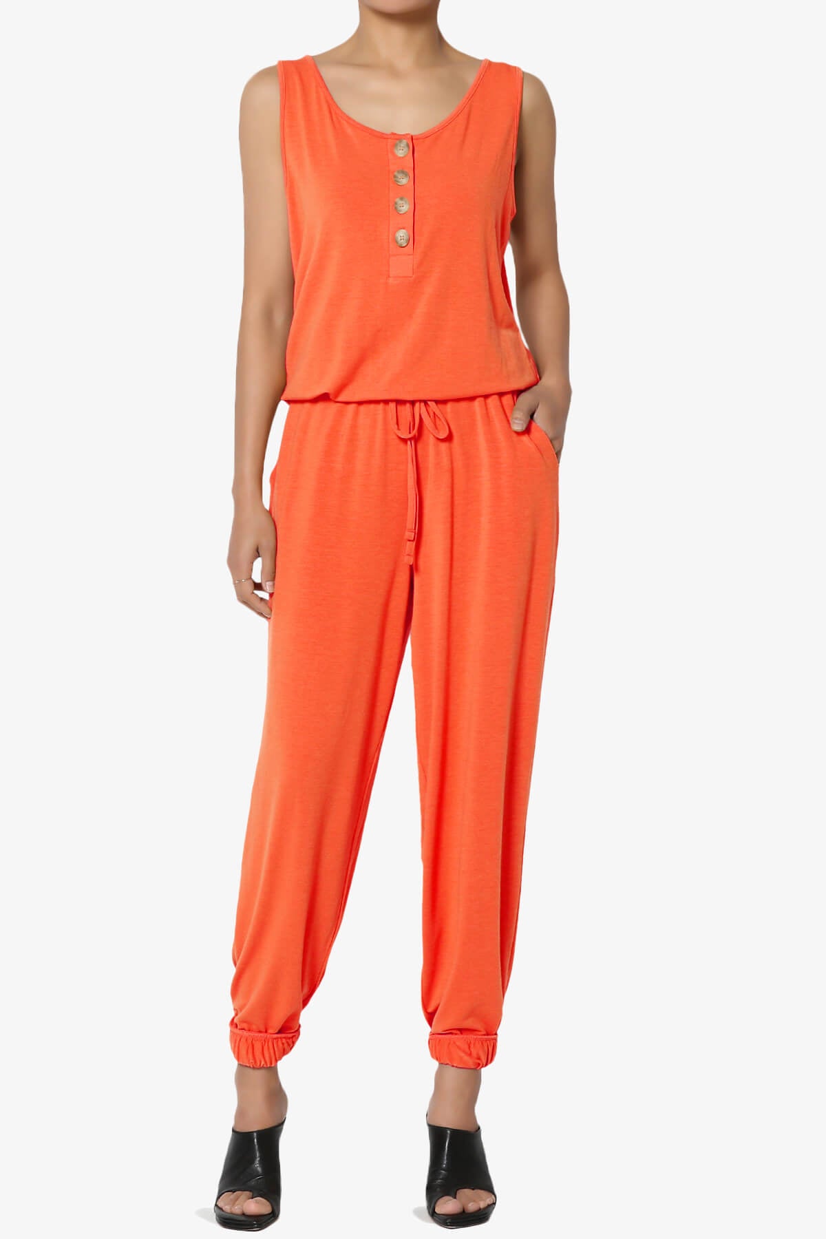 Entrada Button Scoop Neck Tank Jogger Jumpsuit ORANGE_1
