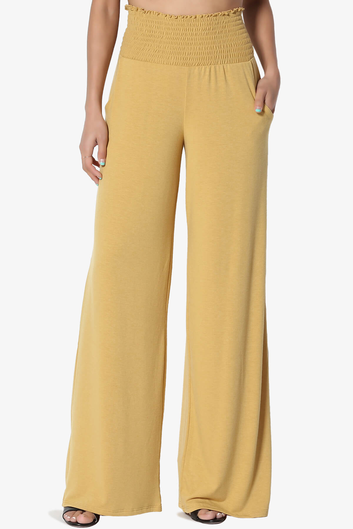 Estella Smocked Waist Lounge Pants LIGHT MUSTARD_1