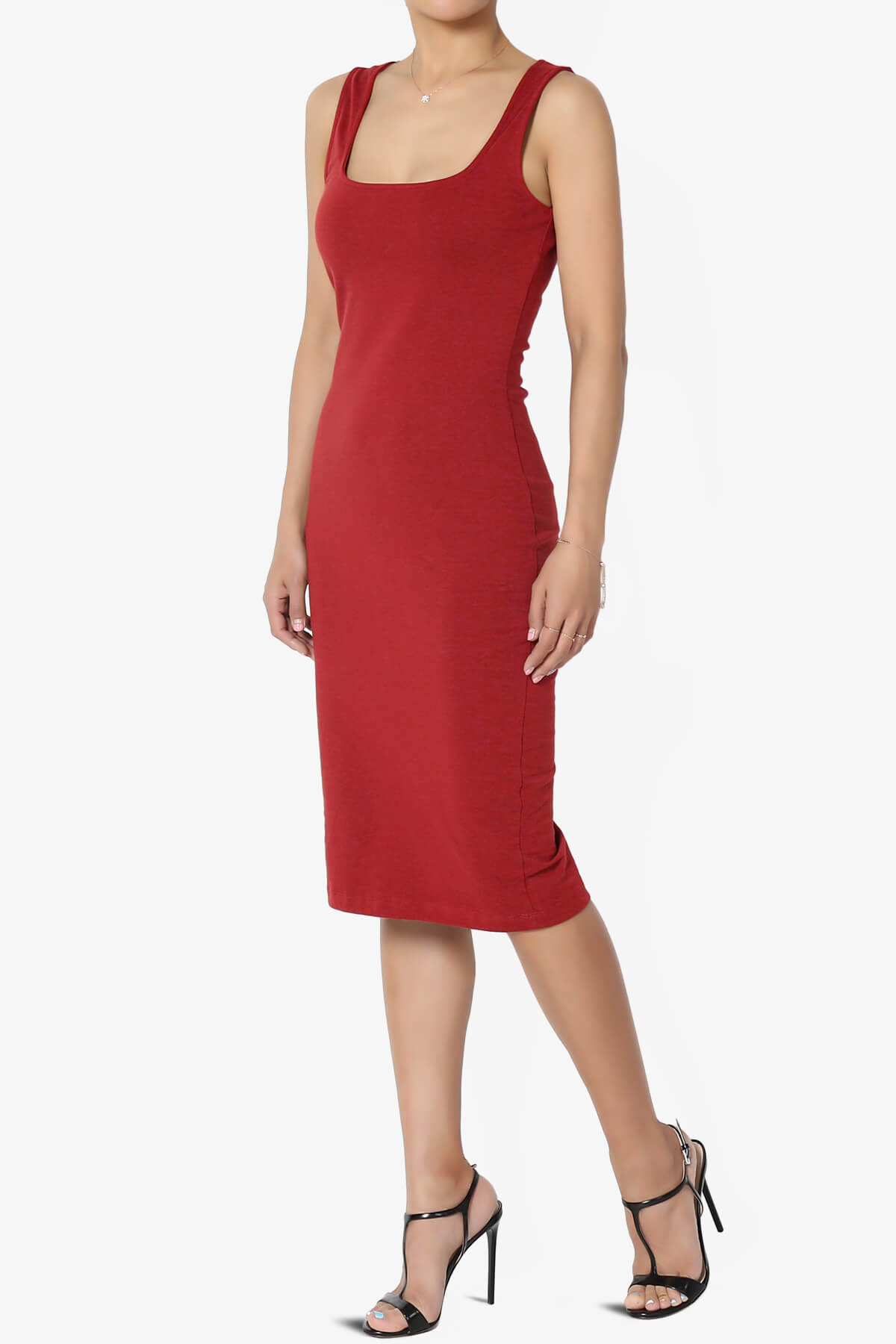 Fontella Sleeveless Square Neck Bodycon Dress DARK RED_3