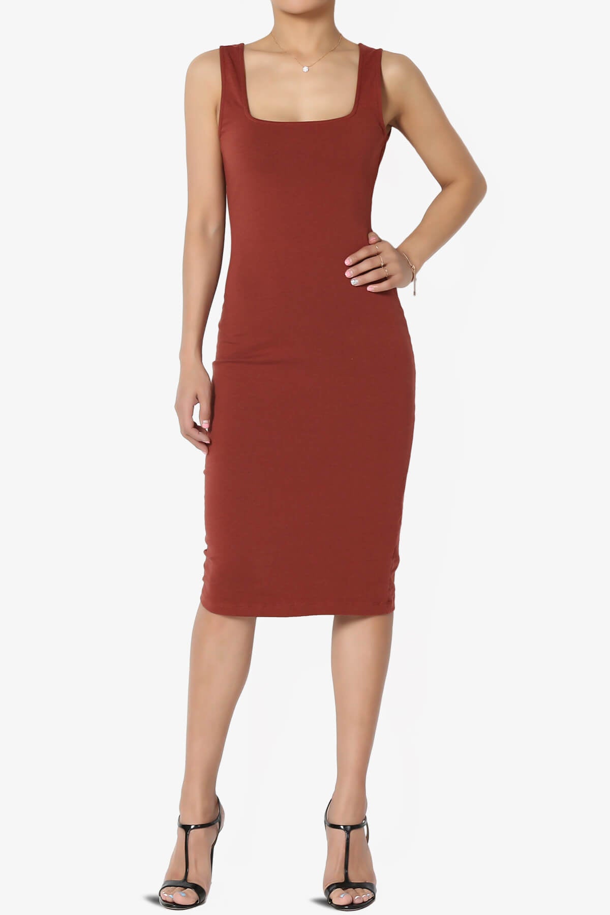 Fontella Sleeveless Square Neck Bodycon Dress DARK RUST_1