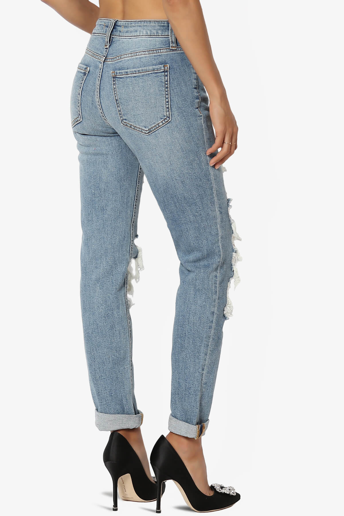 Frankie Distressed Mid Rise Girlfriend Jeans in LF Light LIGHT_4