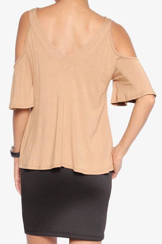 Damaris Cold Shoulder Jersey Top KHAKI_2