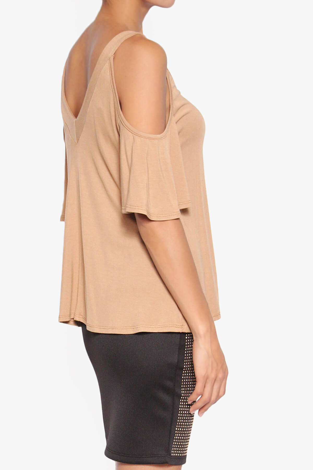 Damaris Cold Shoulder Jersey Top KHAKI_4