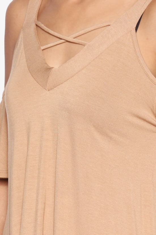 Damaris Cold Shoulder Jersey Top KHAKI_5