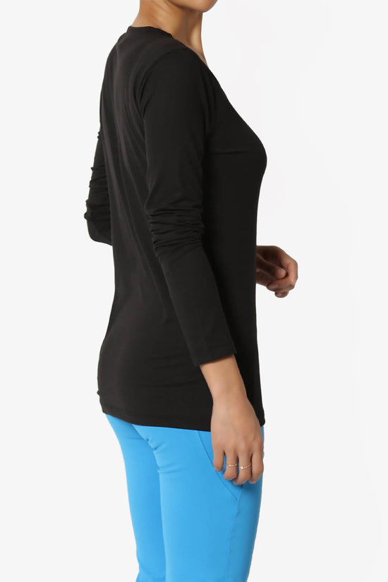 Gaia Microfiber V-Neck Long Sleeve T-Shirt BLACK_4