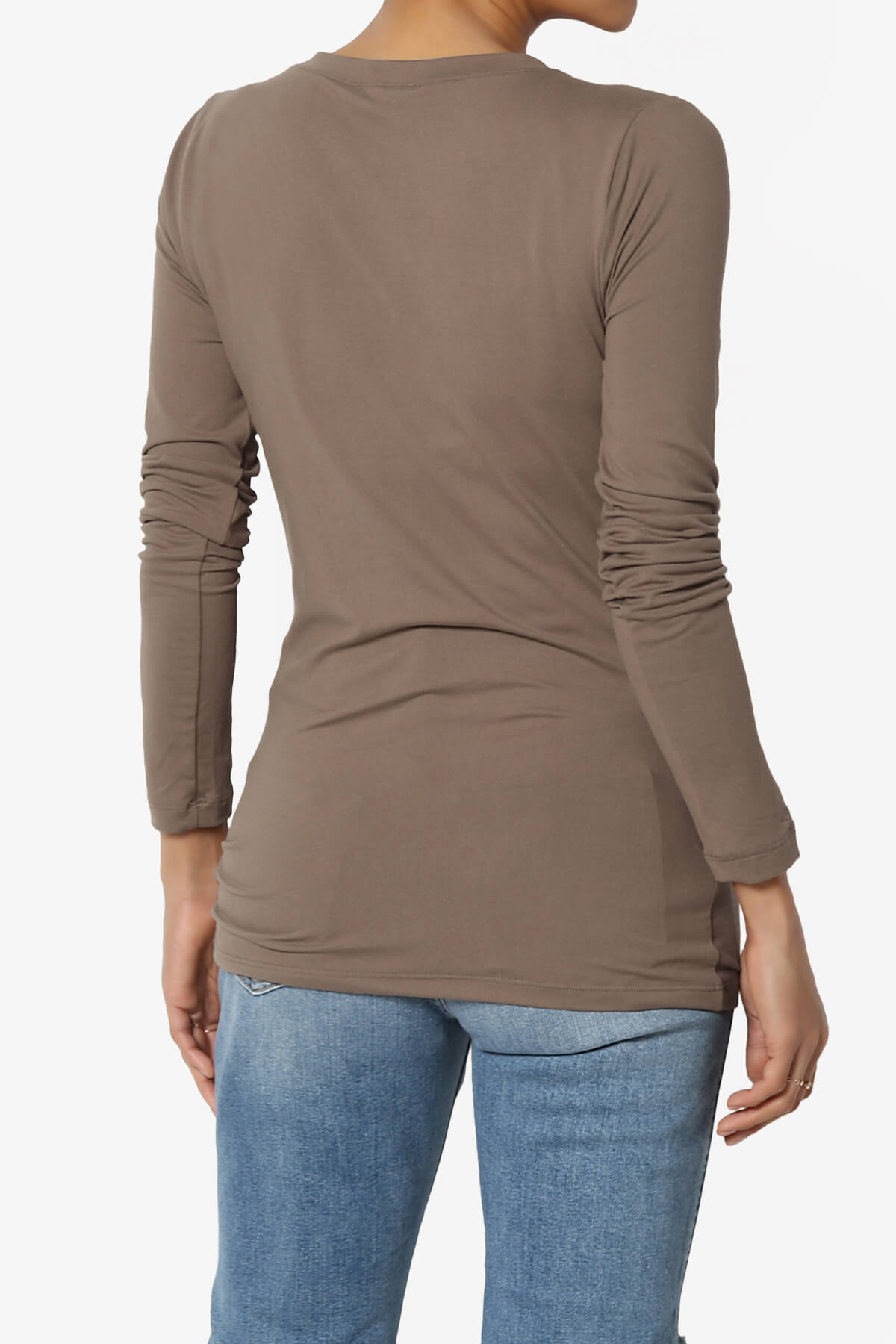 Gaia Microfiber V-Neck Long Sleeve T-Shirt MOCHA_2