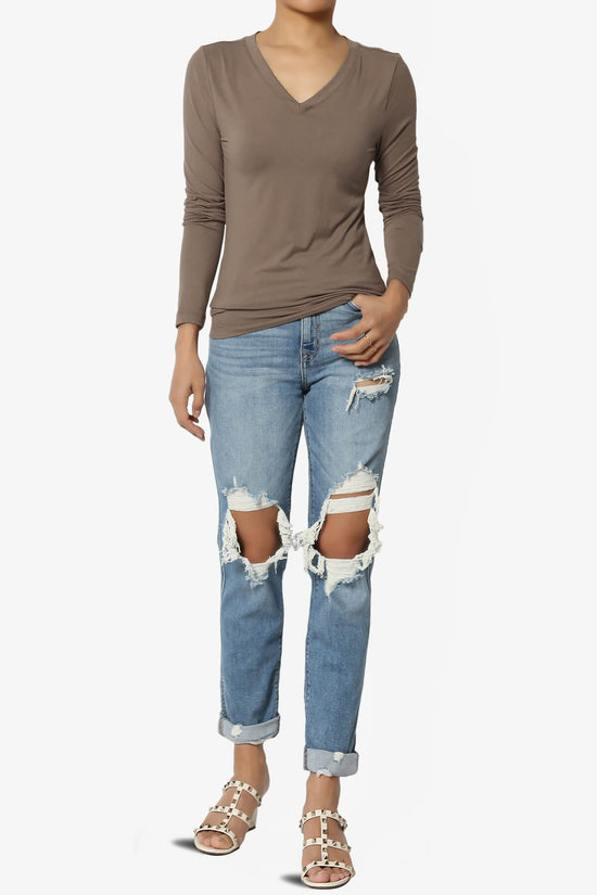 Gaia Microfiber V-Neck Long Sleeve T-Shirt MOCHA_6