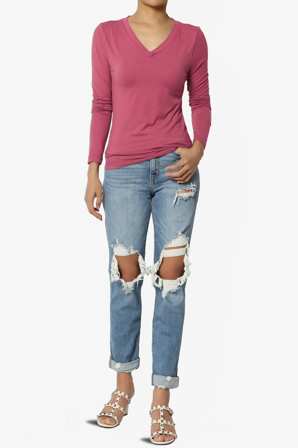 Gaia Microfiber V-Neck Long Sleeve T-Shirt ROSE_6