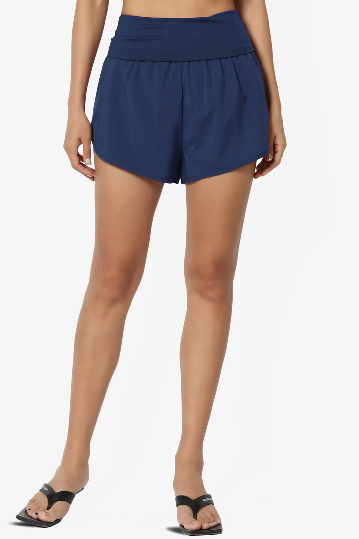 Game Time Foldover High Waist Running Shorts LIGHT NAVY_1