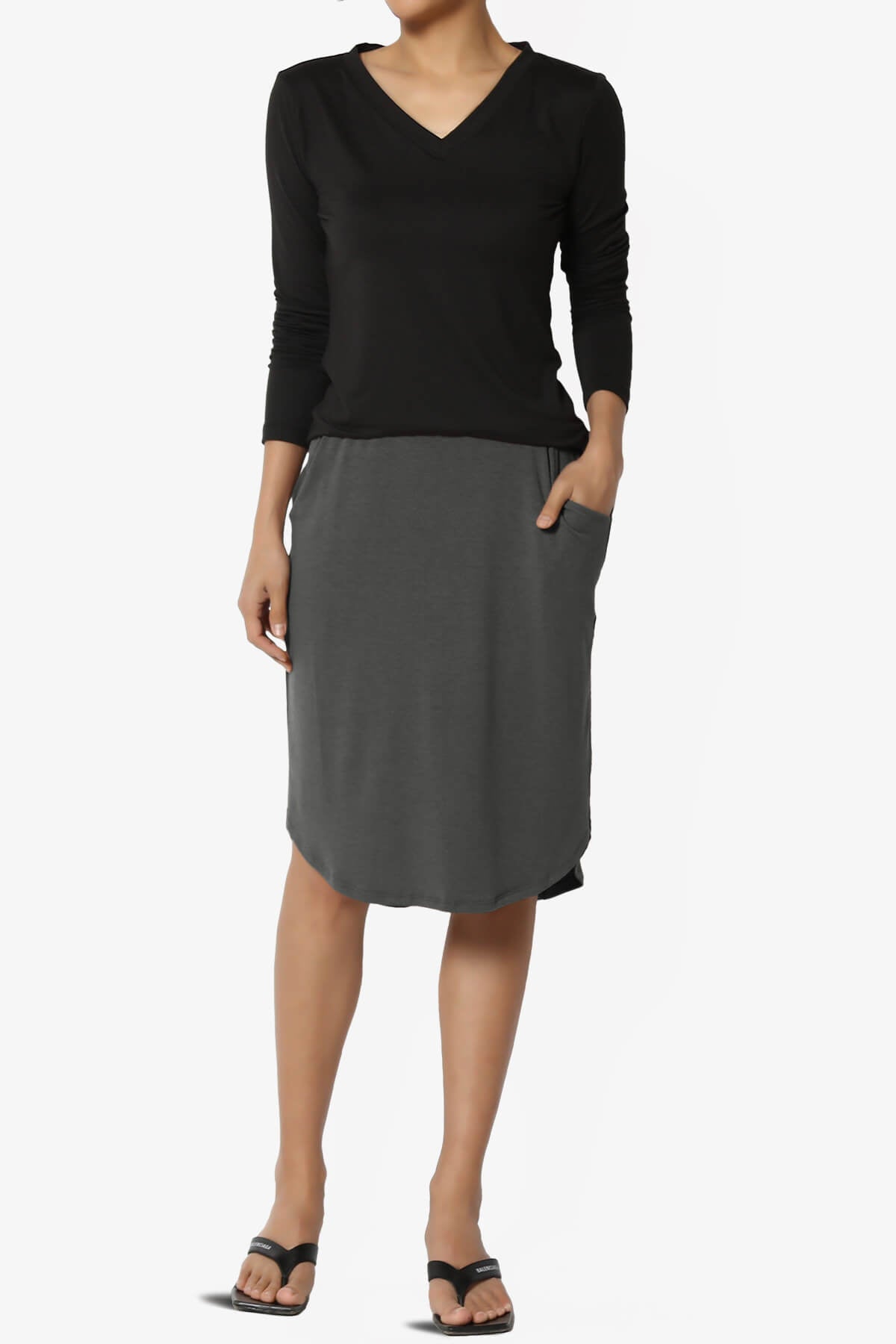 Hadyn Casual Elastic High Waist Straight Skirt ASH GREY_6