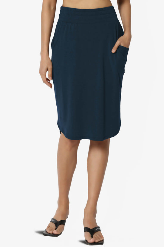 Hadyn Casual Elastic High Waist Straight Skirt DARK NAVY_1