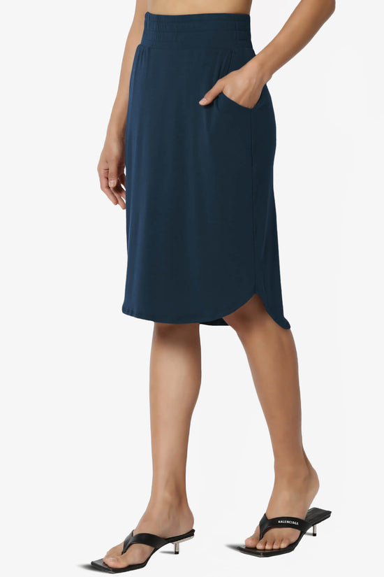 Hadyn Casual Elastic High Waist Straight Skirt DARK NAVY_3