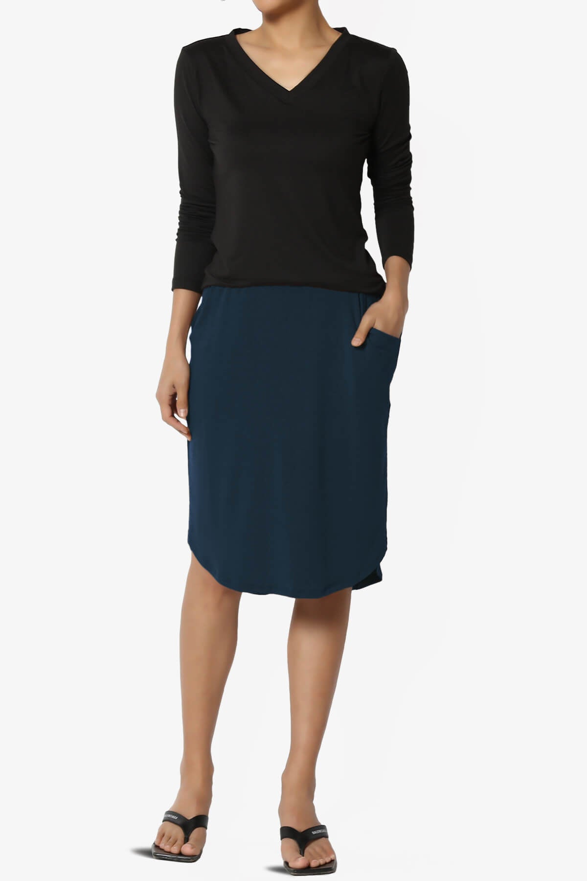 Hadyn Casual Elastic High Waist Straight Skirt DARK NAVY_6