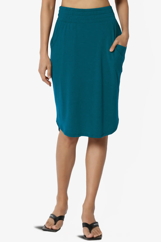 Hadyn Casual Elastic High Waist Straight Skirt TEAL_1