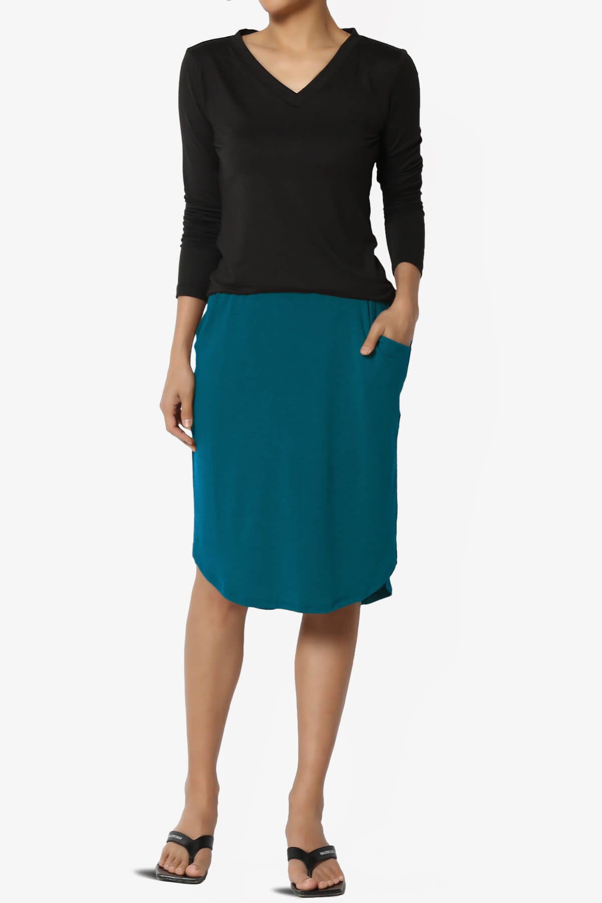 Hadyn Casual Elastic High Waist Straight Skirt TEAL_6