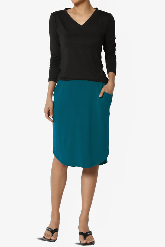 Hadyn Casual Elastic High Waist Straight Skirt TEAL_6