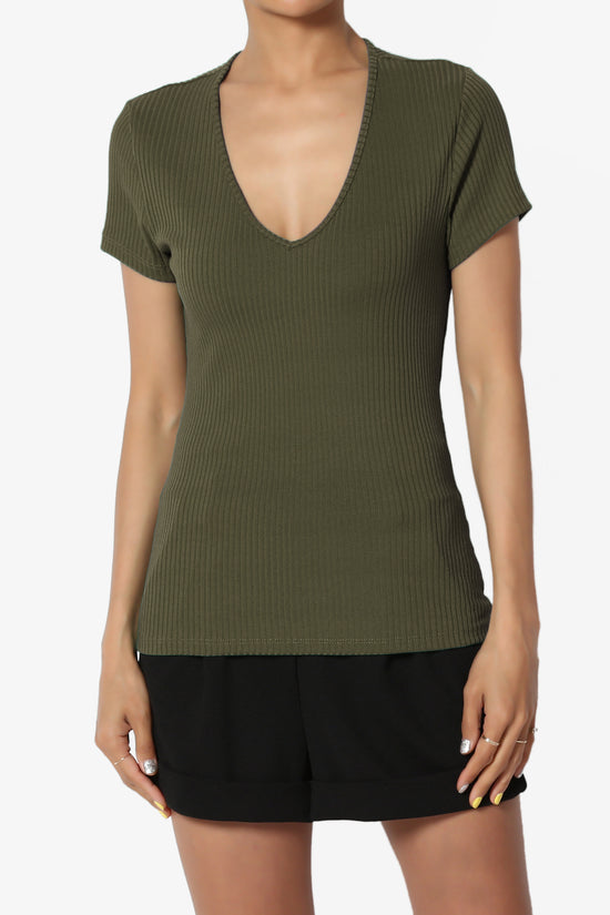 Kauai Fitted V-Neck Ribbed Top - TheMogan