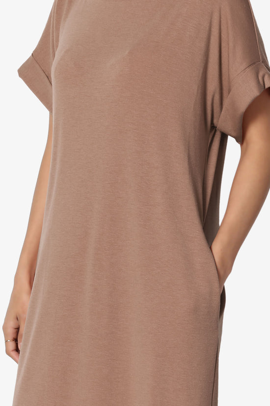 Janie Rolled Short Sleeve Round Neck Dress COCOA_5