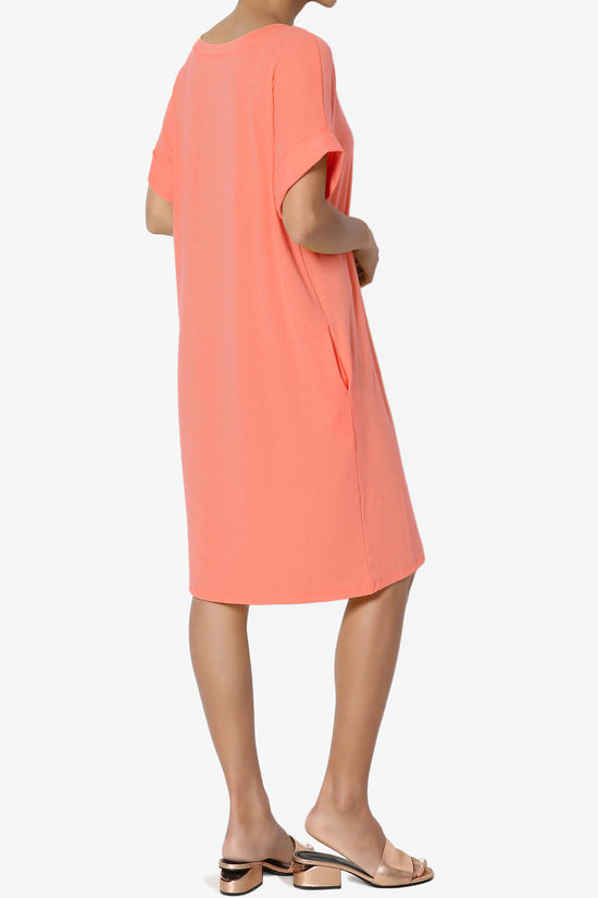 Janie Rolled Short Sleeve Round Neck Dress CORAL_4