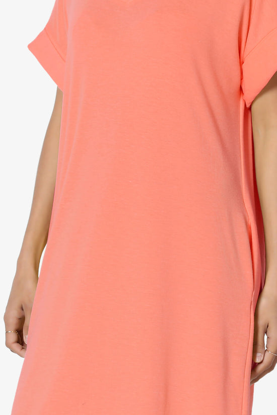 Janie Rolled Short Sleeve Round Neck Dress CORAL_5