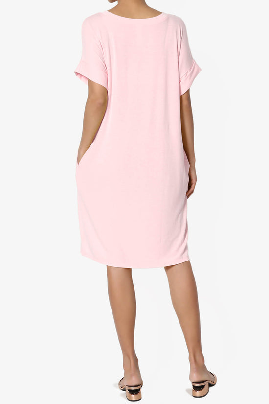 Janie Rolled Short Sleeve Round Neck Dress DUSTY PINK_2