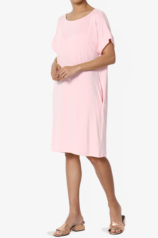 Janie Rolled Short Sleeve Round Neck Dress DUSTY PINK_3