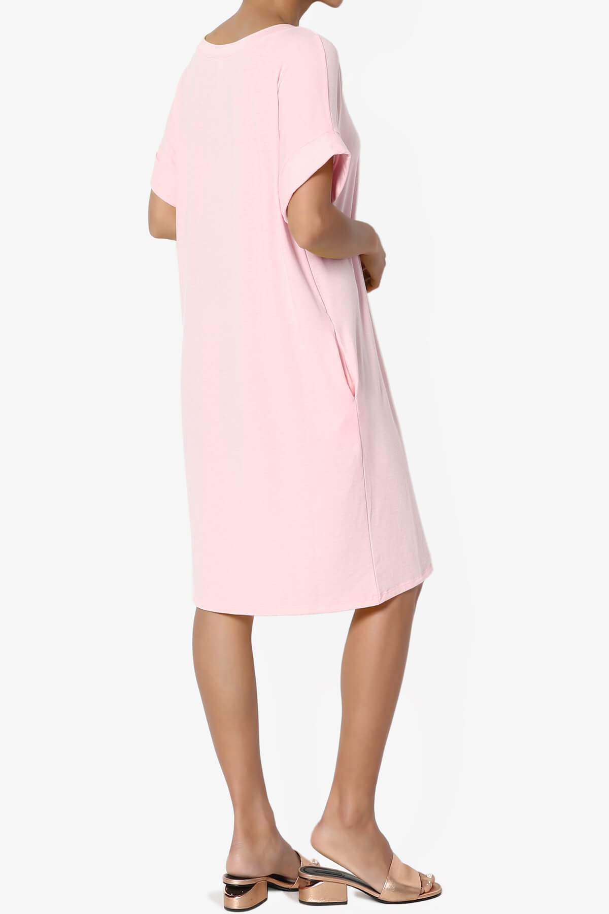 Janie Rolled Short Sleeve Round Neck Dress DUSTY PINK_4