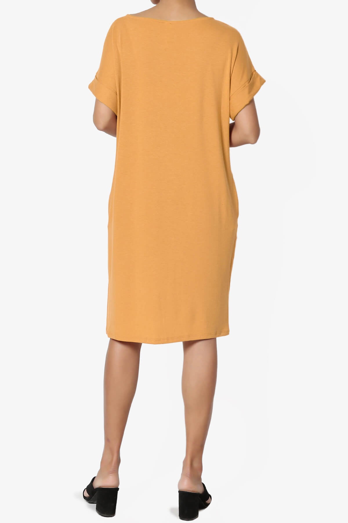 Janie Rolled Short Sleeve Round Neck Dress GOLDEN MUSTARD_2