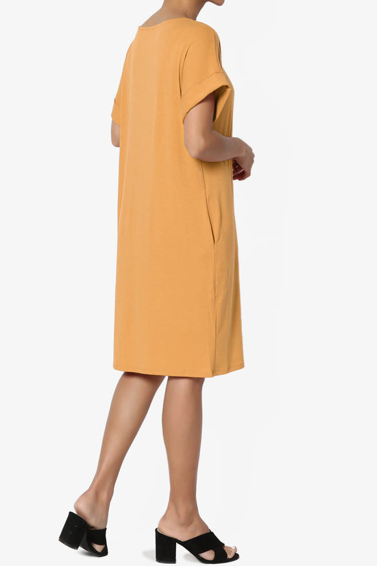 Janie Rolled Short Sleeve Round Neck Dress GOLDEN MUSTARD_4