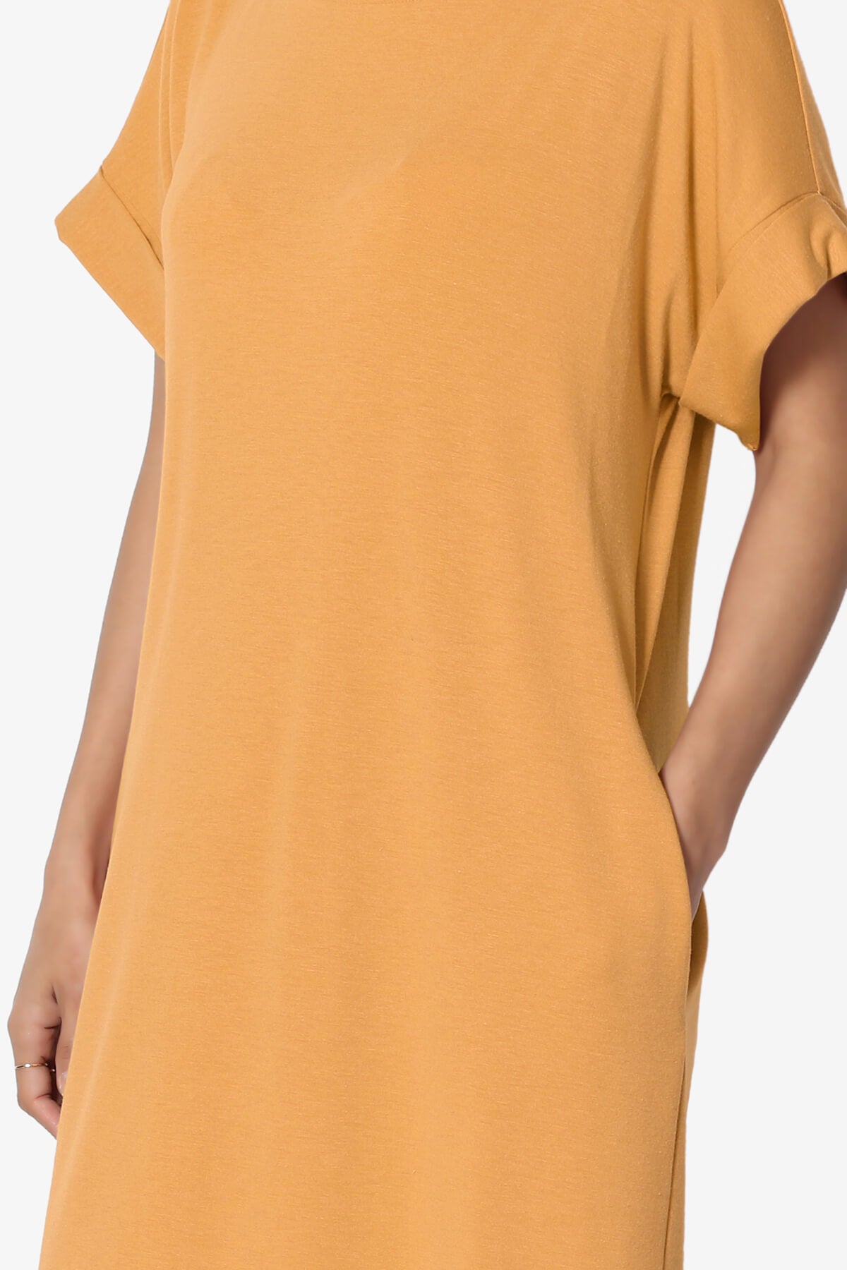 Janie Rolled Short Sleeve Round Neck Dress GOLDEN MUSTARD_5