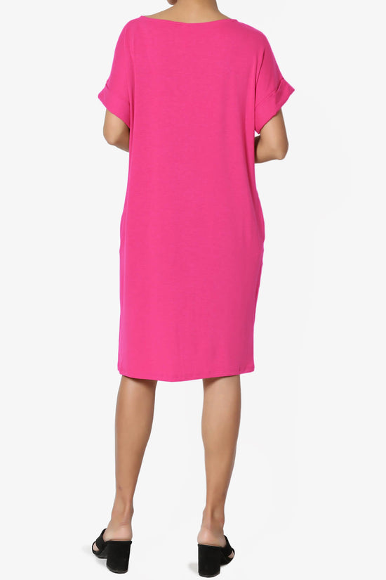 Janie Rolled Short Sleeve Round Neck Dress HOT PINK_2