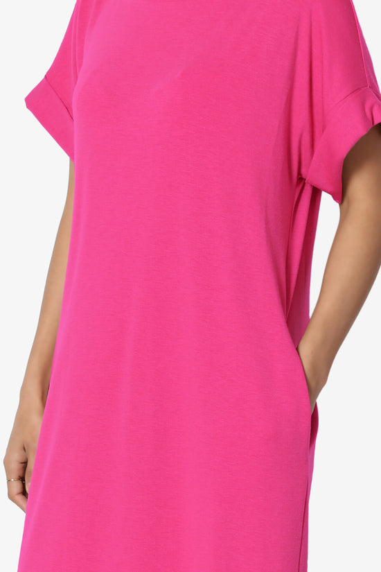 Janie Rolled Short Sleeve Round Neck Dress HOT PINK_5