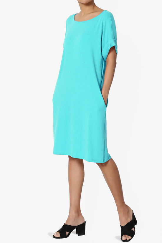 Janie Rolled Short Sleeve Round Neck Dress ICE BLUE_3
