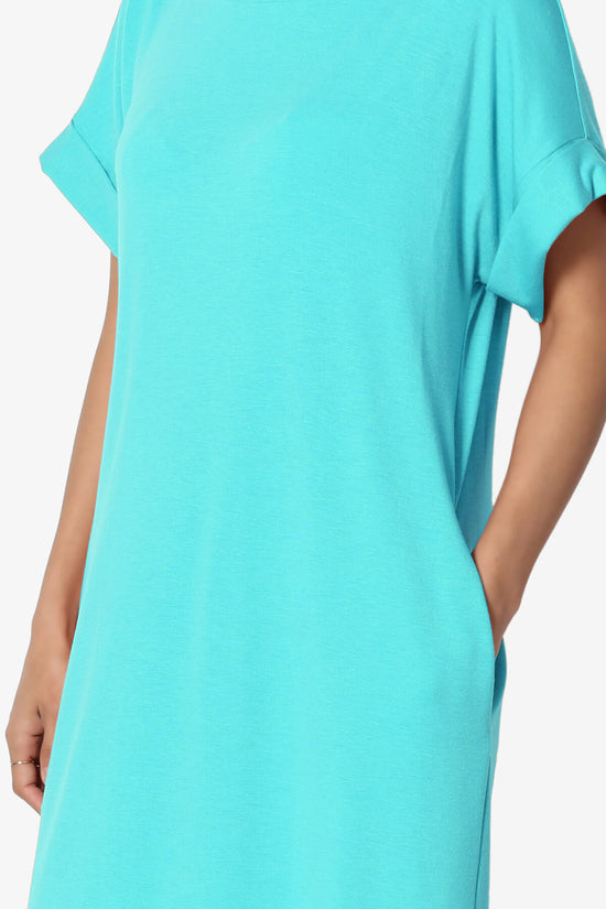 Janie Rolled Short Sleeve Round Neck Dress ICE BLUE_5